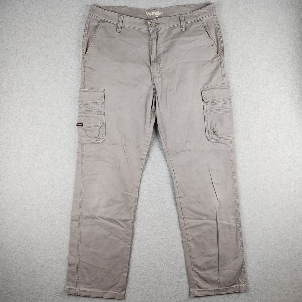 Wrangler Cargo Pants Men's Sz 36x32 Khaki Gray Stretch Relaxed Fit Outdoor Work